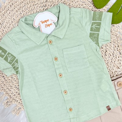 Conj. Camisa Beach com Bolso e Bermuda - Verde e Areia